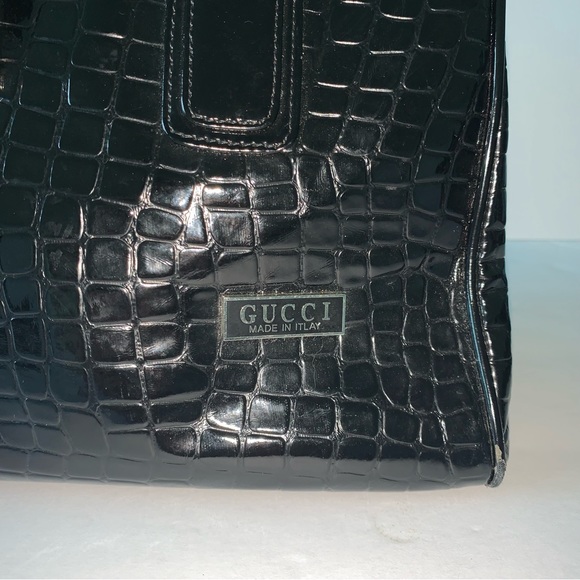 Authentic Gucci mini purse black crocodile print locking purse suede lining - Picture 8 of 15